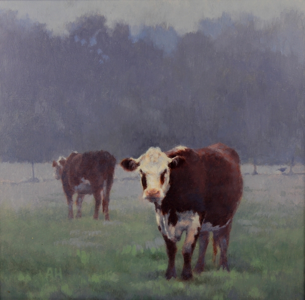 ANN HEAT RBA - two cows and a pheasant in the morning